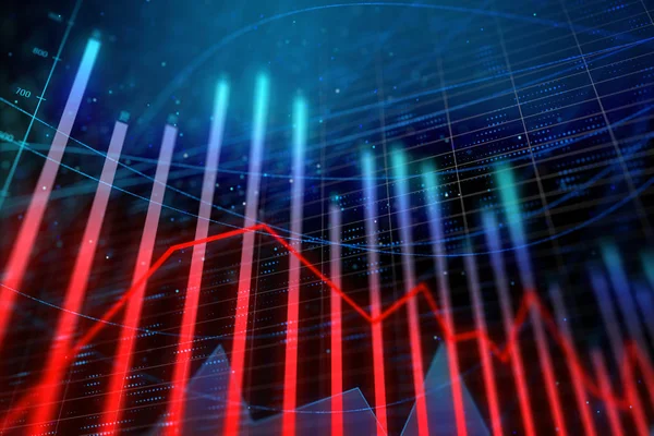 Hatları ile parlayan kırmızı forex duvar kağıdı. Teknoloji, geleceğin tahminine, ticaret ve yatırım kavramı. 3D render 