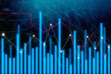 Yaratıcı parlayan forex grafik çizgileri ve çubukları ile karanlık duvar kağıdı üzerinde. Yatırım ve bankacılık kavramı. 3D render 