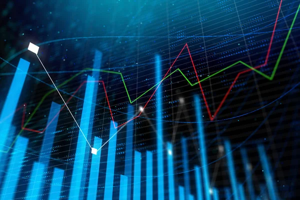 Kreativa Glödande Forex Diagram Mörka Tapeter Med Linjer Och Barer — Stockfoto