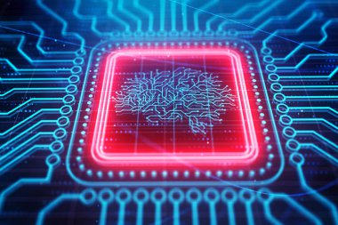 Yaratıcı devre beyin afiş zemin. Yapay zeka kavramı. 3D render 