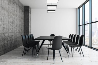 Yeni oda iç kopya alanı Duvar ile Toplantı. Alay etmek yukarıya, 3d render 