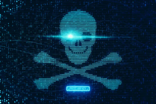Abstrakte Digitale Totenkopfkulisse Hacking Und Cyber Risk Konzept Darstellung — Stockfoto