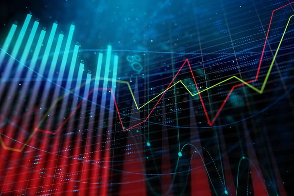 Hatları ile parlayan kırmızı forex doku. Teknoloji, geleceğin tahminine, ticaret ve yatırım kavramı. 3D render 