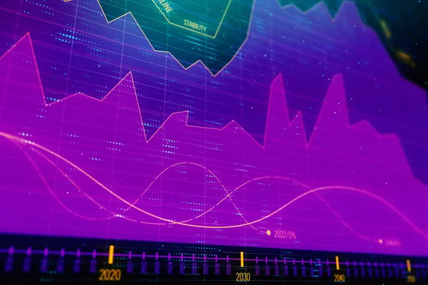 Yaratıcı mor forex grafik çizgileri ve çubukları ile koyu arka plan üzerinde. Yatırım ve kar kavramı. 3D render 
