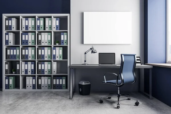 Modern Office Interior Workspace Empty Poster Wall Mock Rendering — Stock Photo, Image