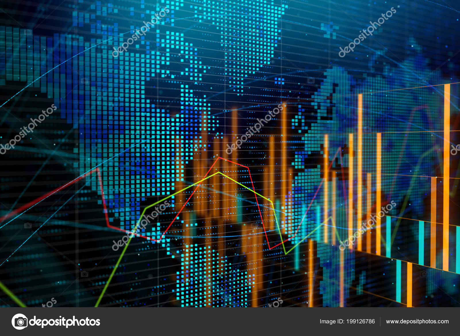 Abstract Glowing Forex Chart Wallpaper Map Global Business St!   ock - abstract glowing forex chart wallpaper map global business stock !   trade stock photo
