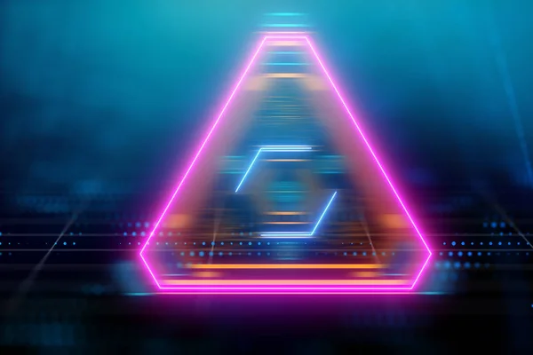 青い背景の創造的な三角形のデジタル ビジネス インターフェイスです 技術革新 メディア コンセプト レンダリング — ストック写真