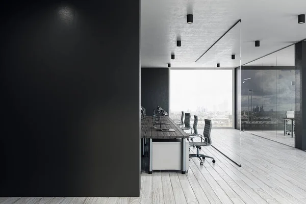 Modernes Coworking Büro Mit Kopierraum Der Wand Und Blick Auf — Stockfoto