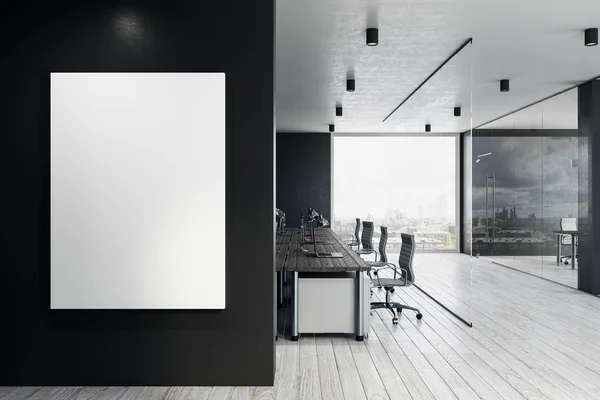 Modernes Coworking Bürointerieur Mit Leeren Plakatwänden Der Wand Und Stadtblick — Stockfoto