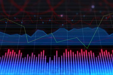 Yatırım, ticaret ve para birimi kavramı. Yaratıcı parlayan forex grafik arka planı. 3D render 