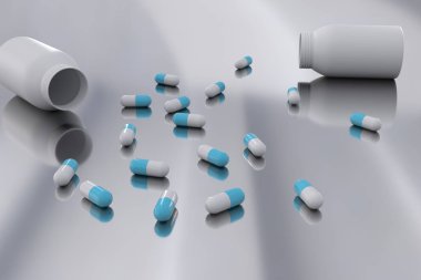 Yaratıcı tıp/ilaç/tablet zemin. Eczane ve sağlık kavramı. 3D render 