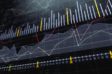 Yatırım, ticaret ve monitör kavramı. Yaratıcı parlayan forex grafik arka planı. 3D render 