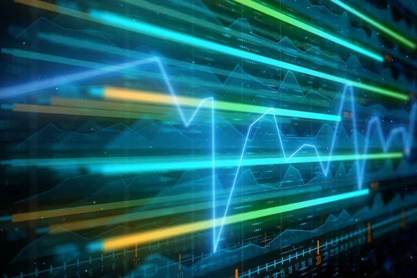 Investment, trade and technology concept. Creative glowing forex chart background. 3D Rendering