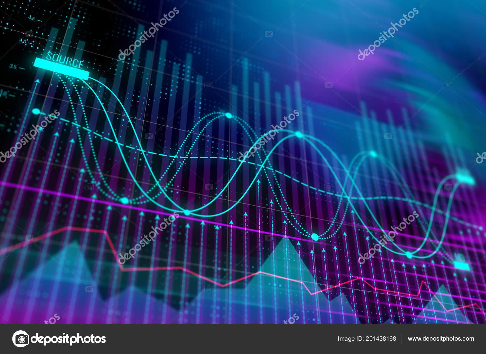 Blurry Forex Chart Background Analysis Finance Concept Rendering - 