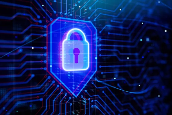 Yaratıcı parlayan asma kilit devre arka plan. Web emniyet konsepti. 3D render 