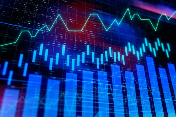 Forex ticaret grafikler ve mavi renk mum grafiği dijital arka plan ile. 3D rende
