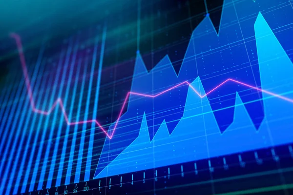 mali grafiği forex grafikleri ve parlak pembe çizgi aşağı gidiş üzerinde mavi arka plan ile. 3D render