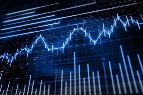 çizgi grafiği ve şamdanlar koyu mavi renk arka plan üzerinde soyut mali grafikle. 3D render