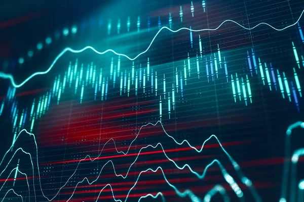 Grafico Del Mercato Azionario Con Grafici Sfondo Blu Aziendale Rendering — Foto Stock