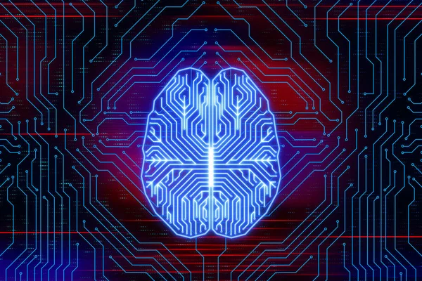 human brain concept with circuit board at abstract technology background. 3D render