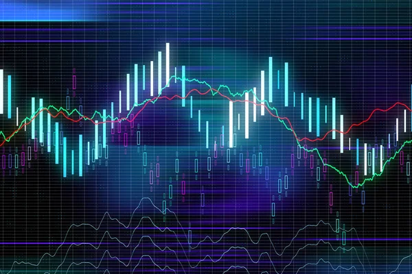 stock market candle graph analysis on the screen at abstract business background. 3D render