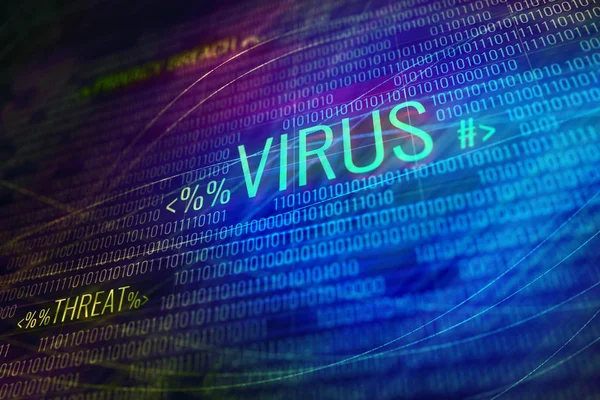 computer virus symbol illustration with word virus at abstract digital background. 3D render