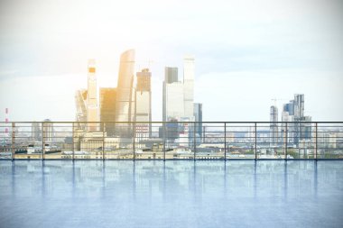 Gün şehir arka plan, boş çatı. 3D render