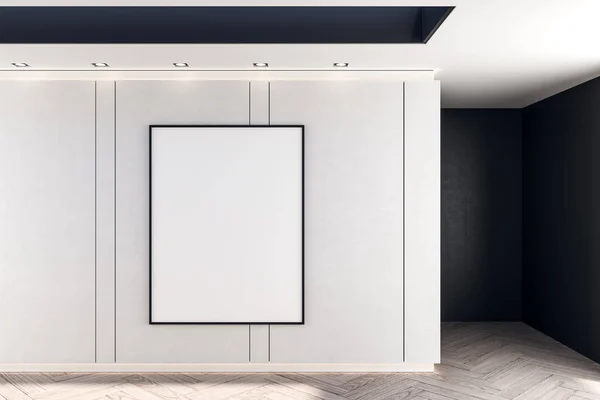 Leeres Weißes Poster Weißer Wand Abstrakter Halle Mit Holzboden Darstellung — Stockfoto