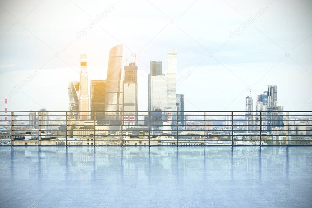 Empty rooftop at day city background. 3D rendering