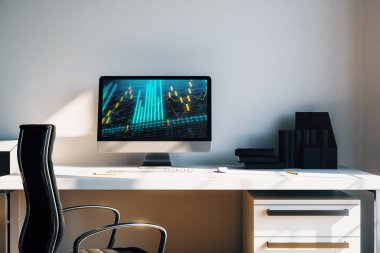 Bilgisayar ekranında mali grafikler imal kabinmasaüstü