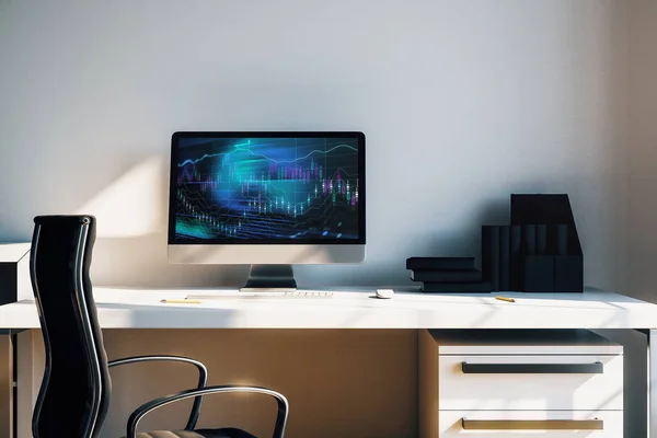 Gráficos e gráficos financeiros na tela do computador — Fotografia de Stock