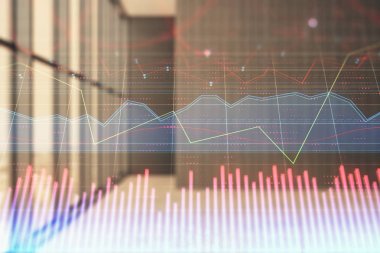 Boş oda iç arka planda mali grafik çift pozlama. Forex piyasası konsepti.