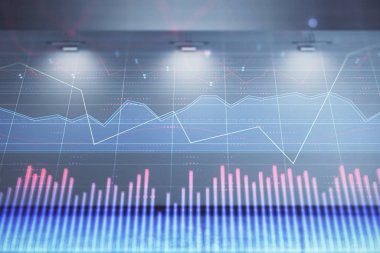 Boş oda iç arka planda mali grafik çift pozlama. Forex piyasası konsepti.