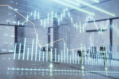 Arka planda ticaret masası banka Ofisi İç ile stok ve tahvil piyasa grafiği. Çok pozlama. Finansal analiz konsepti