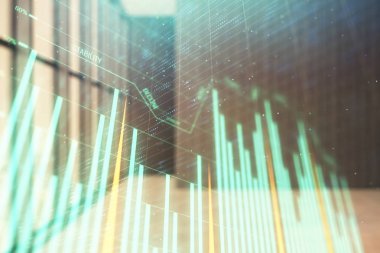 Boş oda iç arka planda mali grafik çift pozlama. Forex piyasası konsepti.