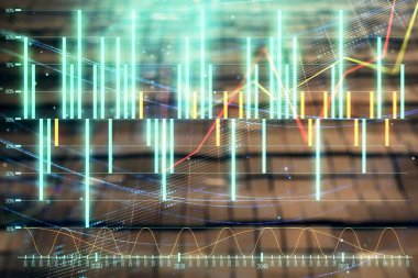 Soyut arka plan ile finansal grafik hologram. Çift pozlama. Piyasa Analizi konsepti