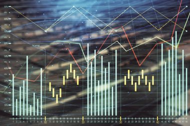 Soyut arka plan ile finansal grafik hologram. Çift pozlama. Piyasa Analizi konsepti