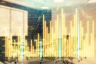 Konferans odası arka planda Forex çizelgesine çift pozlama. Hisse senedi piyasası analizi konsepti