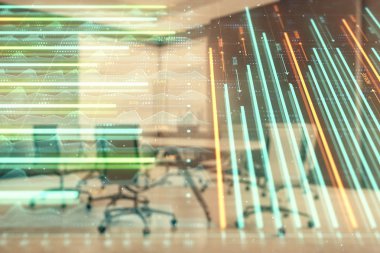 Konferans odası arka planda hisse senedi piyasası grafik Multi pozlama. Finansal analiz konsepti