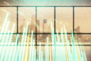 Boş oda içi arka planında iki kat mali şemaya maruz kalmış. Eski pazar kavramı.