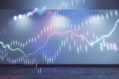 Boş oda iç arka planda mali grafik çift pozlama. Forex piyasası konsepti.