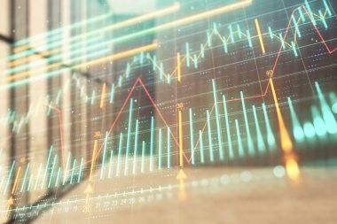 Boş oda iç arka planda mali grafik çift pozlama. Forex piyasası konsepti.