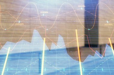 Boş dış arka planda hisse senedi piyasası grafik çift pozlama. Analiz konsepti