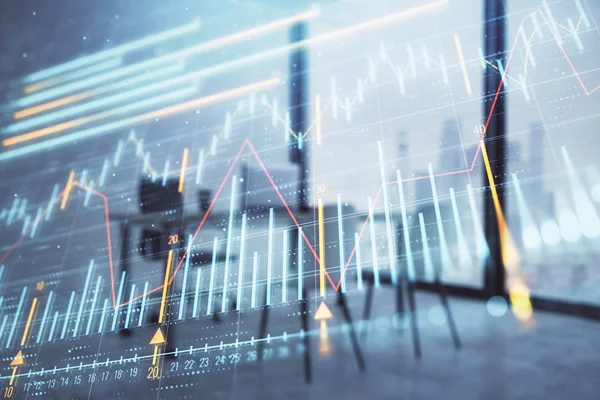 Forex diagram hologram med minimalistiskt skåp interiör bakgrund. Dubbel exponering. Aktiemarknads koncept. — Stockfoto