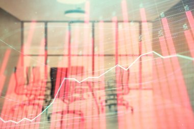 Konferans odası arka planda hisse senedi piyasası grafik Multi pozlama. Finansal analiz konsepti