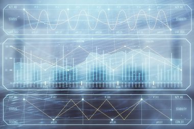 Konferans odası arka planda hisse senedi piyasası grafik Multi pozlama. Finansal analiz konsepti