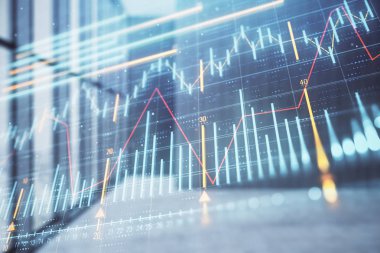 Boş oda içi arka planında iki kat mali şemaya maruz kalmış. Eski pazar kavramı.