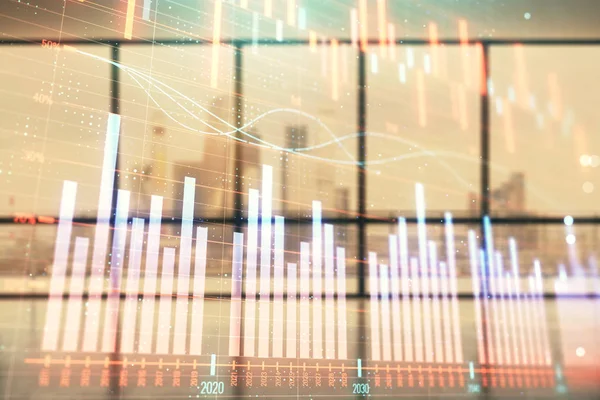 Dubbel exponering av finansiella diagram på tomt rum interiör bakgrund. Forex marknadsbegrepp. — Stockfoto