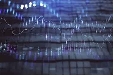 Soyut arka plan ile finansal grafik hologram. Çift pozlama. Piyasa Analizi konsepti