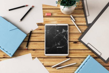 Ekran üzerinde teknoloji pic ile dijital tablet çekim üst görünümü. Online teknoloji konsepti. 3B işleme.